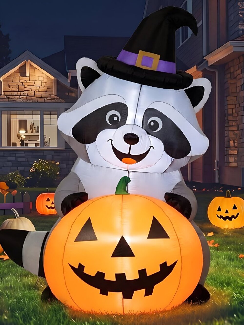 5 ft Halloween Inflatable Witch Raccoon Outdoor Decoration Blow up